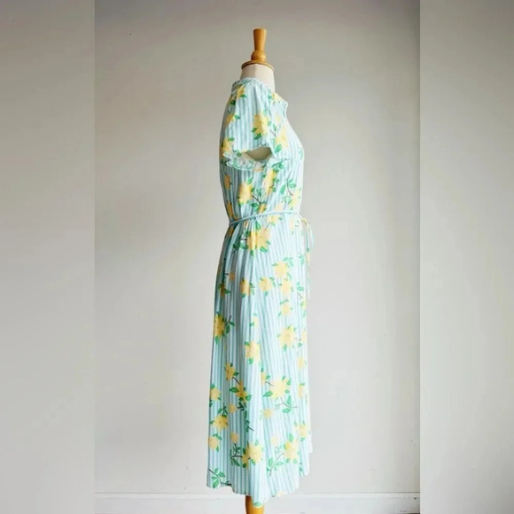 DRAPER JAMES RSVP | Blue and Yellow Floral Striped Linen Blend Dress | M - Picture 3 of 6